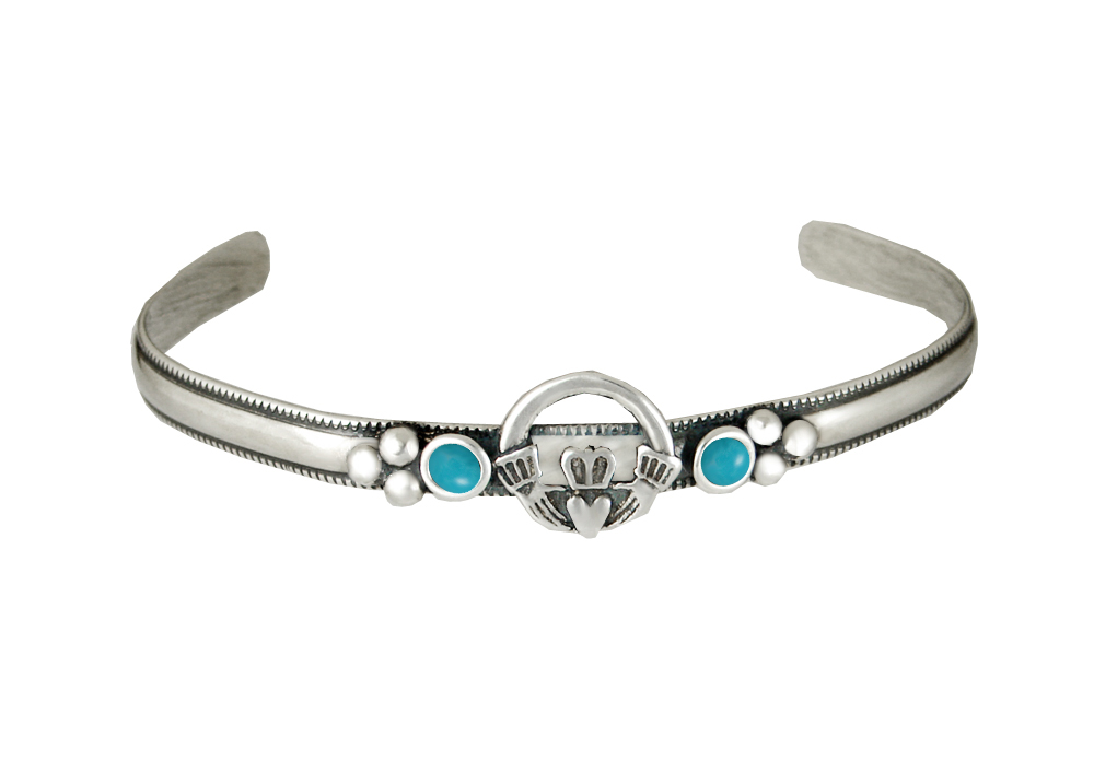 Sterling Silver Claddagh Cuff Bracelet With Turquoise